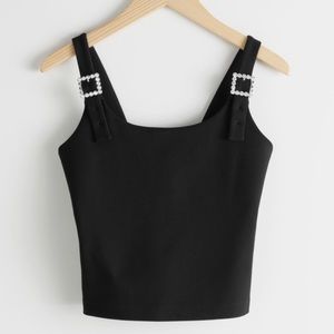 Black tank top with diamanté buckle straps